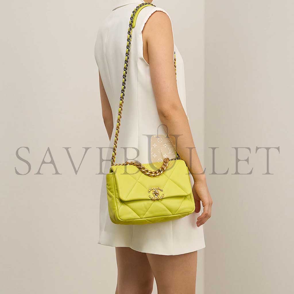 Ch*el 19 flap bag lamb lime yellow as1160 (26*16*9cm)